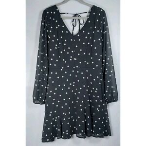 Maurices Black With White Dots Dress Open Back Long Sleeve Size Large Flowy Cute